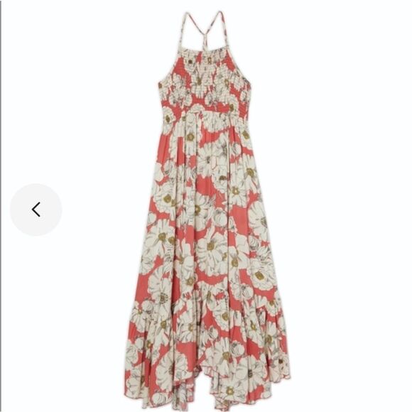 Free people orange coral floral strappy back sundress midi XS - Picture 2 of 5
